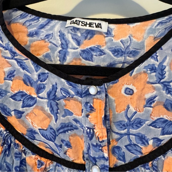 Batsheva Floral Peach & Blue Tent Snap House Dress - Picture 3 of 5